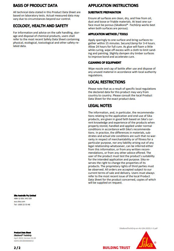 SikaBond TechGrip 125gm Box of 12 or 500gm Box of 6