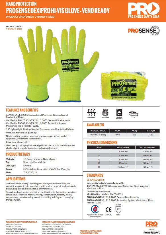Pro Choice Prosense DexiPro Work Gloves - 12 Pairs in 2 Colours and 6 Size Options