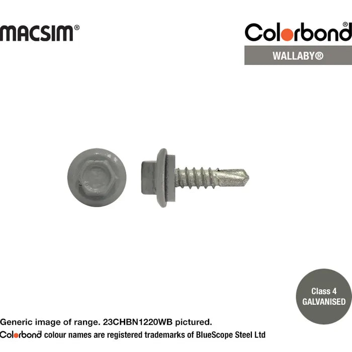 Macsim Hex Washer Face Self Drilling Galvanised PAINTED HEAD Screws - Box of 1000 - Various Sizes and Colours