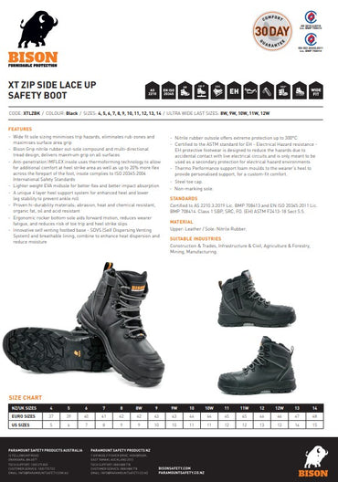 Bison Xt Zip Side Lace Up Safety Boot - 3 colour options