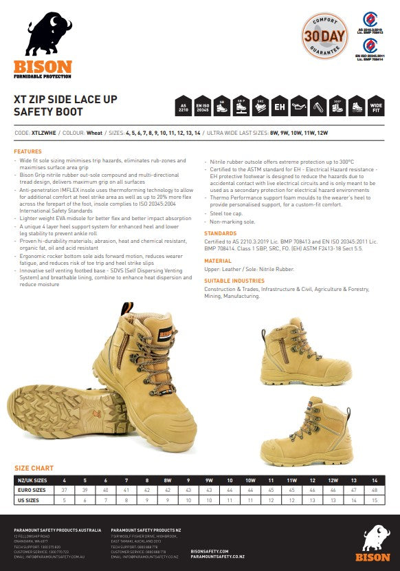Bison Xt Zip Side Lace Up Safety Boot - 3 colour options