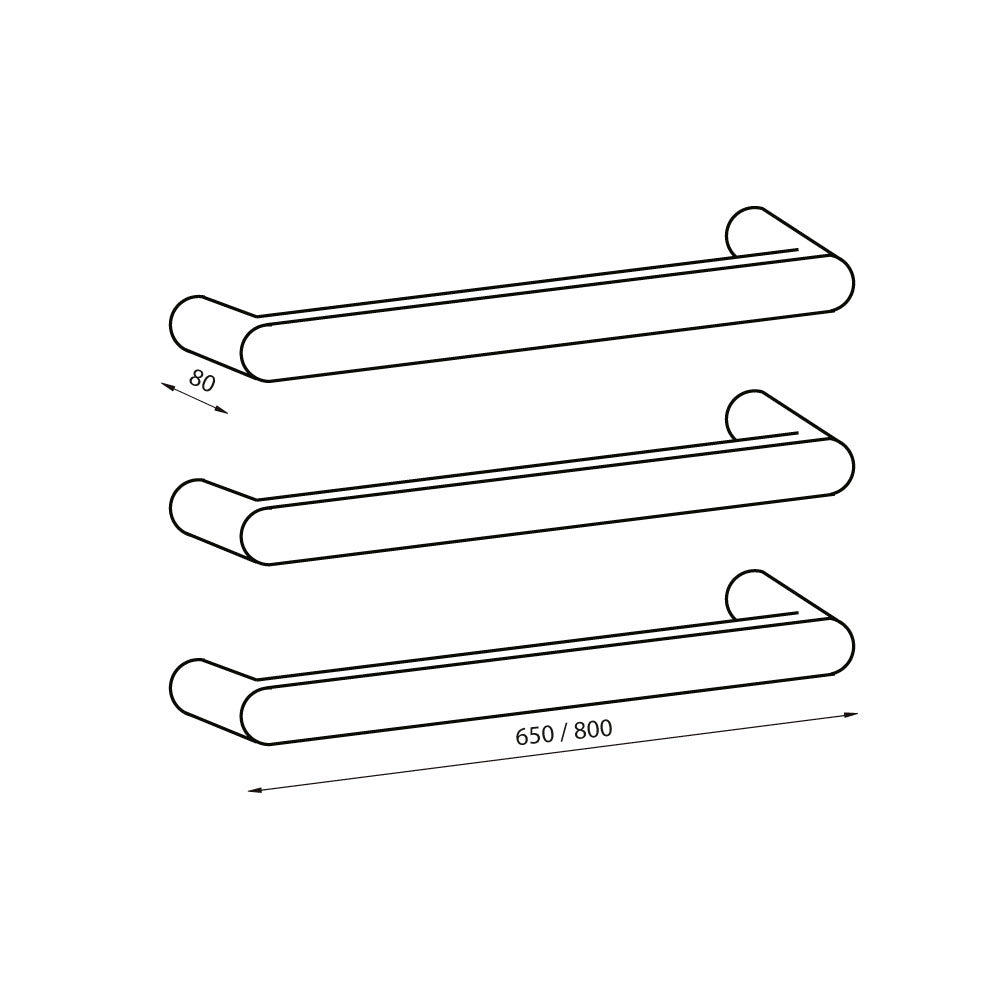 Radiant Single FLAT FACED ROUNDED END Bar NON-HEATED Towel Rails (NH-ASPEN) - Various Widths and Colour Finishes