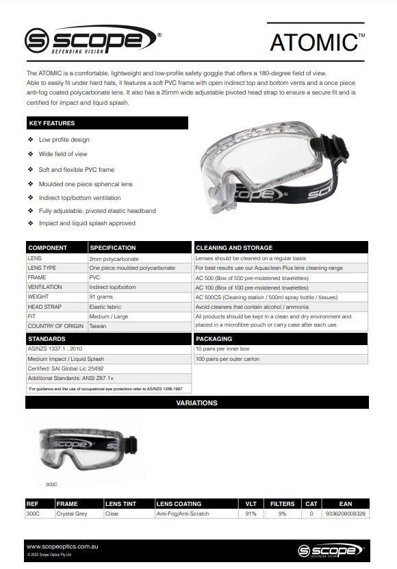 Scope AF/AS Clear Lens Safety Goggles - Choose the Frame Style to Suit