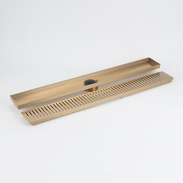 Radiant Warm Brushed Nickel Linear Slotted Floor Grate 100mm x Length x 74mm Outlet
