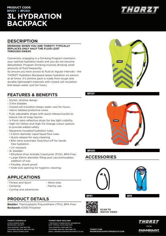 Thorzt Hydration Backpacks and replacement parts