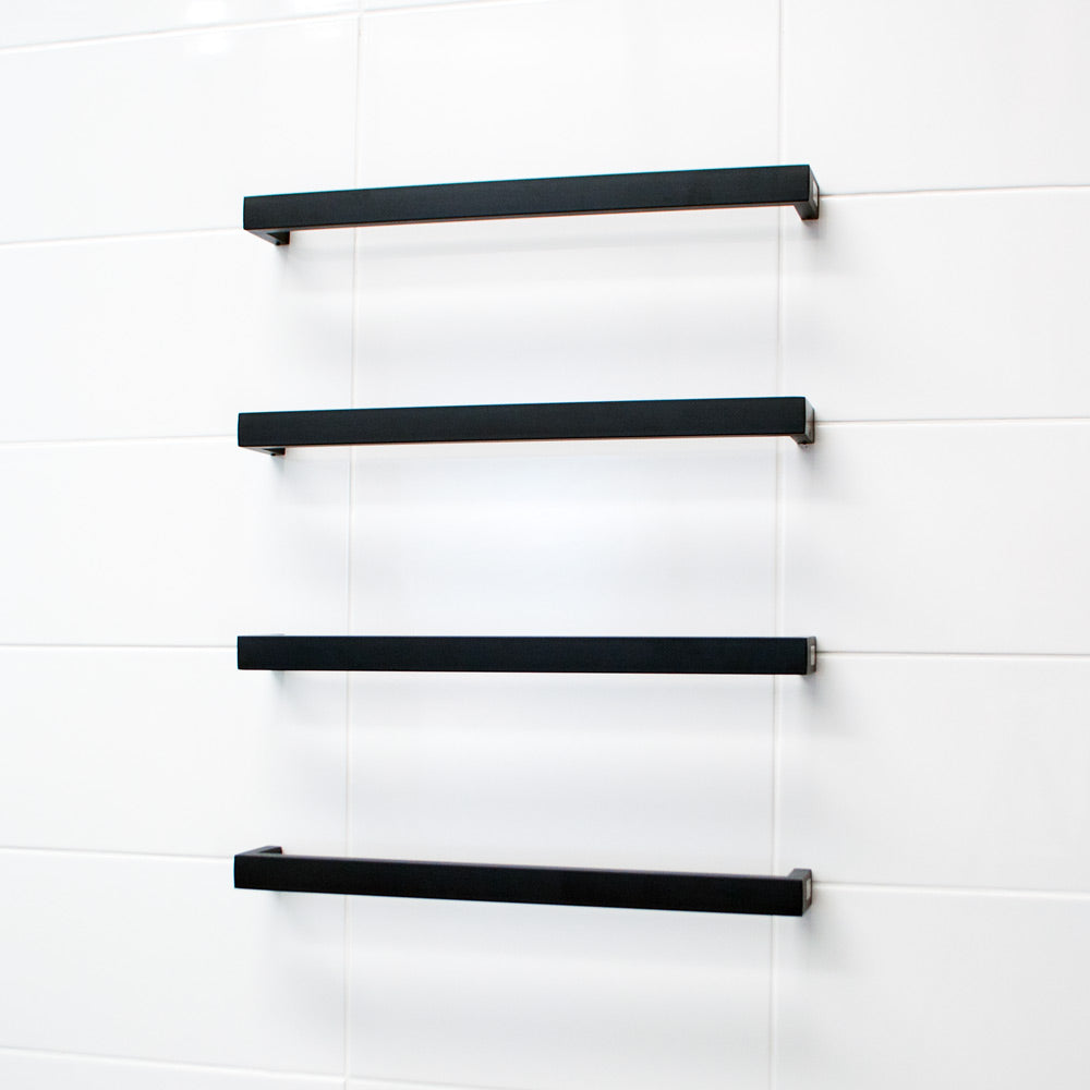 Radiant Single SQUARE Bar Heated Towel Rail Kits (SBSTR) - Various Widths, Colour Finishes and Number of Bars Available