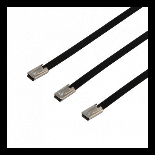 316 Stainless Steel Black Polyester Coated Cable Ties 7.9mm Wide - Pack of 100 - Various Lengths