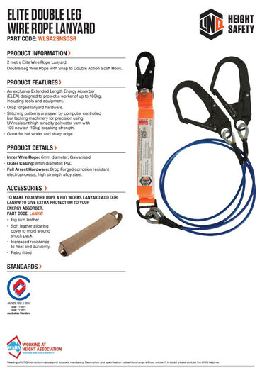Linq Elite Single or Double Leg Shock Absorbing Wire Rope Lanyards - Made To Order