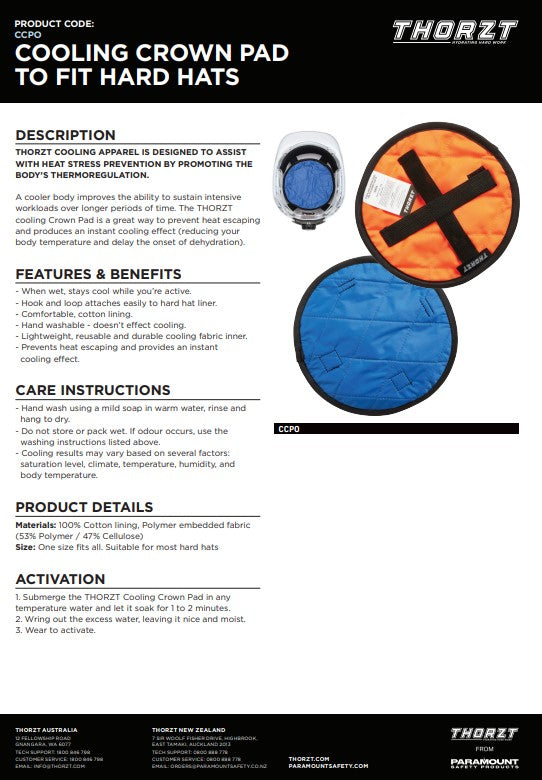 Thorzt Cooling Wrist Band and Pads for Hard Hats