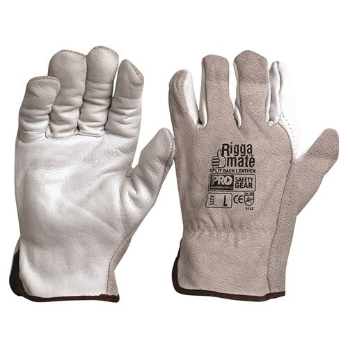 Pro Choice Riggamate Natural Cowgrain Palm / Split Back Gloves 12 Pairs - 6 Size Options