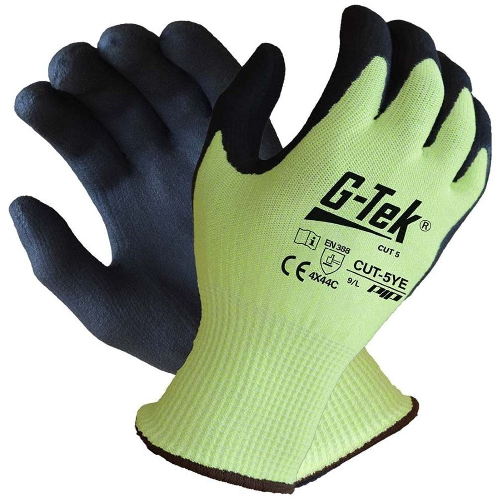 G-Tek Cut 5 Hi Vis Gloves - 1, 6 or 12 Pairs in 5 Size Options
