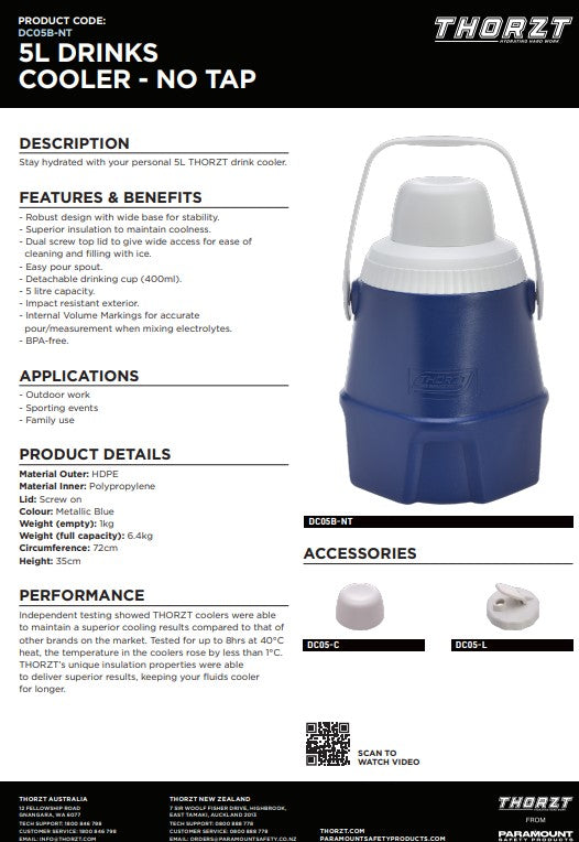 Thorzt Drinks Cooler - Tap No Tap in 5 Capacity Sizes