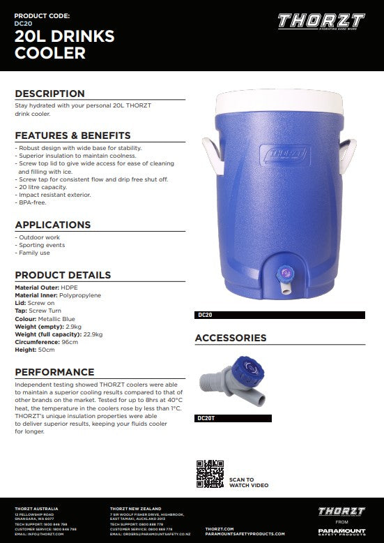 Thorzt Drinks Cooler - Tap No Tap in 5 Capacity Sizes