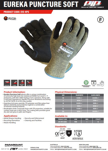 Eureka Puncture Soft Cut F Gloves - 1 pair 5 Size Options