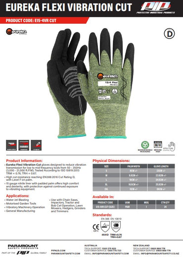 Eureka Flexi Vibration Cut D Gloves- 1 pair 5 Size Options