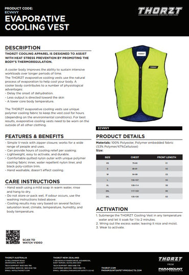 Thorzt Yellow Evaporative Cooling Zip-Up Vest
