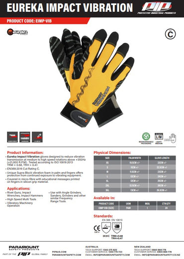 Eureka Impact Vibration Cut C Gloves - 1 pair 5 Size Options