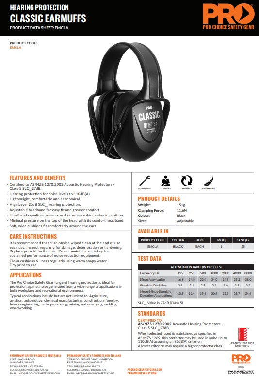 Pro Choice Classic EarMuffs