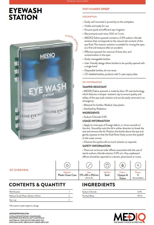 MEDIQ Emergency Eyewash Saline Solution - Bottles and Stations