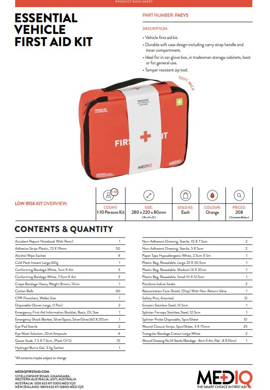 MEDIQ Essential Compact First Aid Kit Soft Pack - Vehicle / Motorist