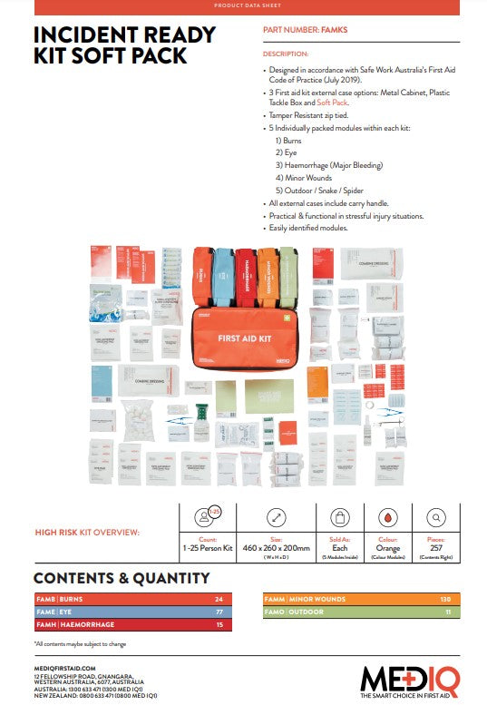 MEDIQ Incident Ready 5 x First Aid Module Kit - Soft Pack, Tackle Box or Wall Cabinet
