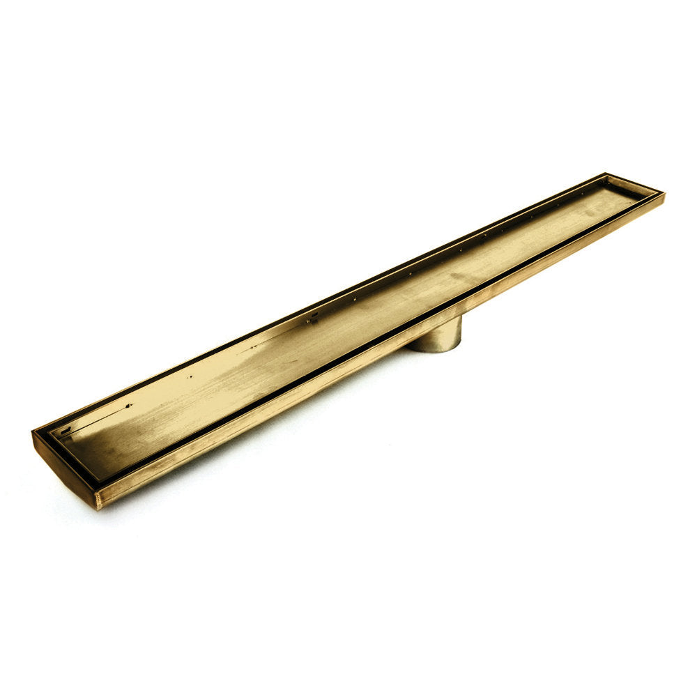Radiant Brushed Gold Linear Tile Insert Floor Grate 100mm - 4 Length Options x 2 Outlet Sizes