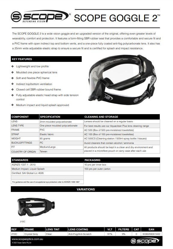 Scope AF/AS Clear Lens Safety Goggles - Choose the Frame Style to Suit
