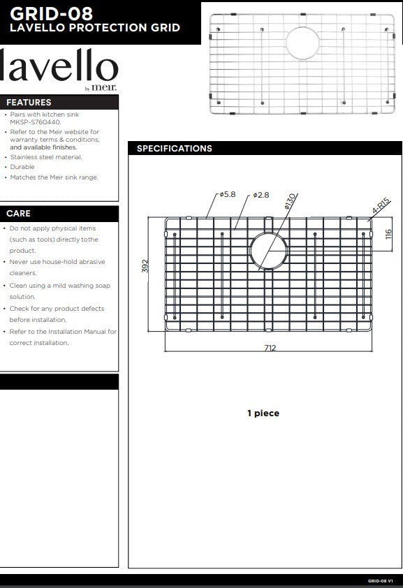 Meir Lavello Protection Grid for Kitchen Sink MKSP-S760440