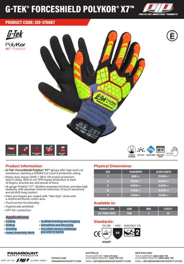 G-Tek Forceshield Polykor X7 Gauge Nitrile Gloves - 1, 6 or 12 Pairs in 5 Size Options