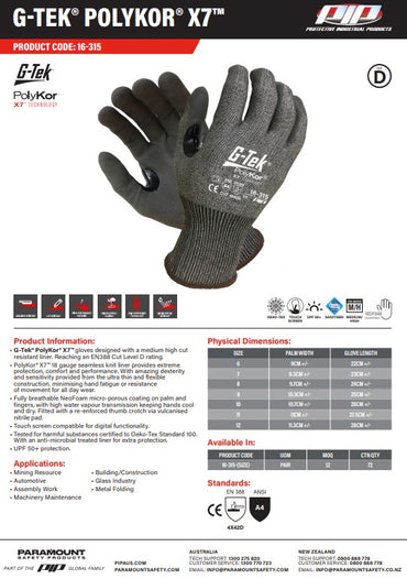 G-Tek PolyKor X7 Cut D Gloves Vend Ready - 2 Size Options