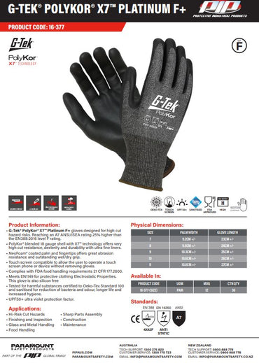 G-Tek Polykor X7 Platinum Cut F+ Gloves - 1, 6 or 12 Pairs in 5 Size Options