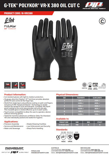 G-Tek Polykor Cu C Water/Oil Gloves - 6 or 12 Pairs in 5 Size Options