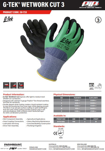 G-Tek Wetwork Cut 3 Gloves - 1, 6 or 12 Pairs in 5 Size Options