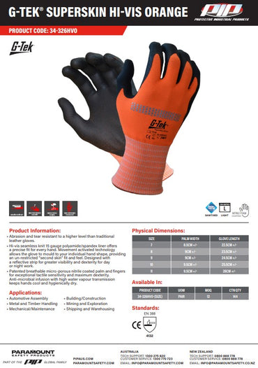 G-Tek Superskin Hi-Vis Orange Gloves - 5 Size Options