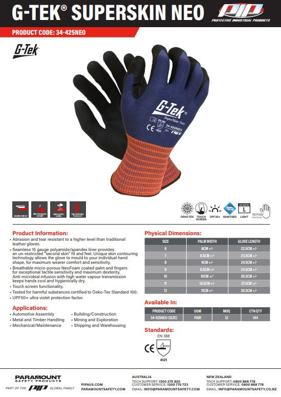 G-Tek Superskin NEO Gloves - 1, 6 or 12 Pairs in 7 Size Options