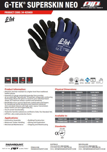 G-Tek Superskin NEO Gloves - 1, 6 or 12 Pairs in 7 Size Options