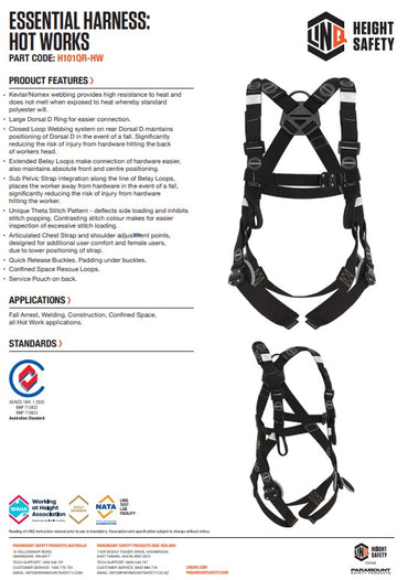 Linq Essential Hot Works Harness with Quick Release Buckle Kevlar Webbing M-L