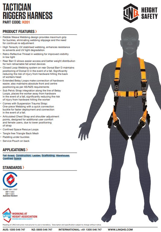 Linq Tactician Riggers Harness - 3 Size Options