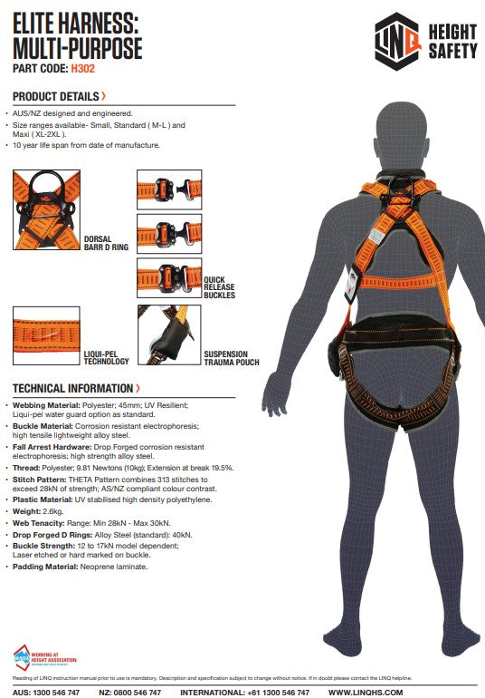 Linq Elite Multi Purpose Height Safety Harness + Harness Bag