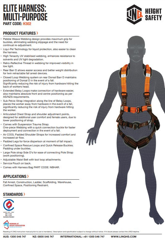 Linq Elite Multi Purpose Height Safety Harness + Harness Bag