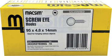 Macsim Screw Eye Hook Galvanised - metric Size - Box of 10