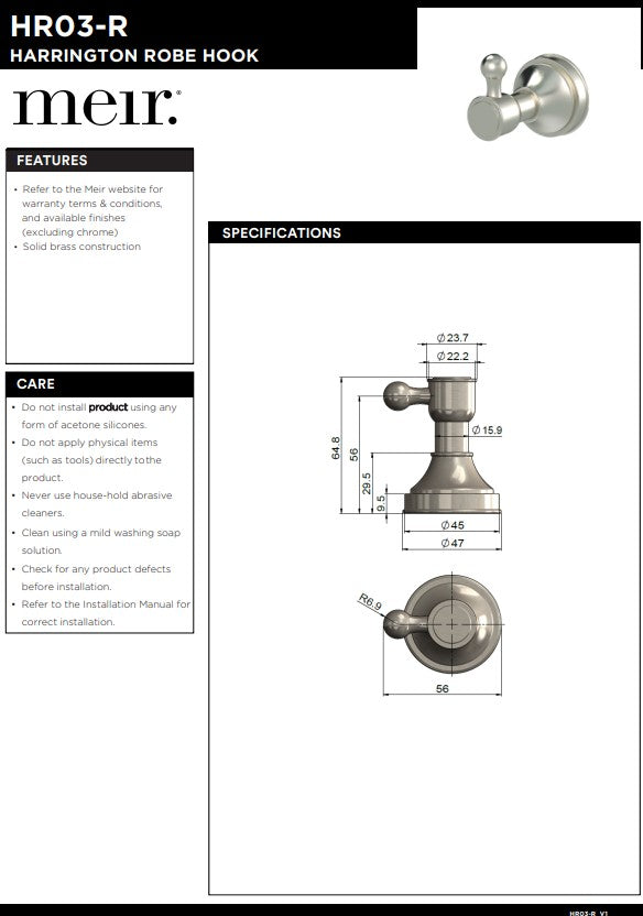 Meir Harrington Brushed Nickel Robe Hook