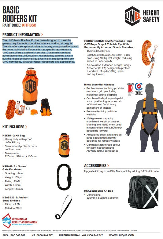 Linq Basic Roofers Kit - Various Kit Contents