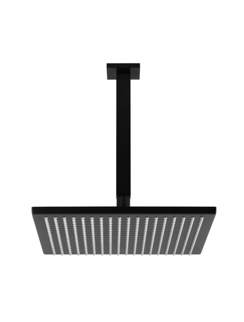 Meir Matte Black Square Ceiling Shower 300mm Rose + 200mm dropper
