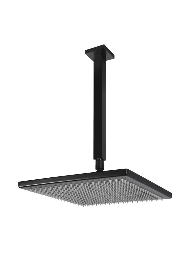 Meir Matte Black Square Ceiling Shower 300mm Rose + 200mm dropper
