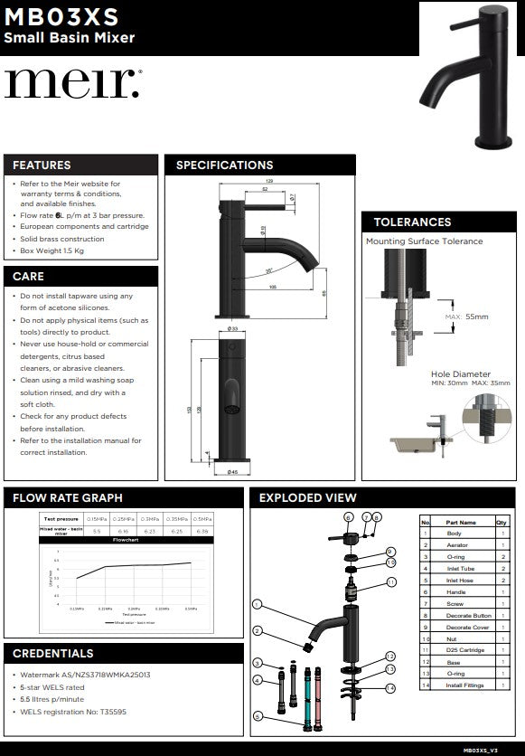 Meir Piccola Basin Mixer Taps - Various Colour Finishes