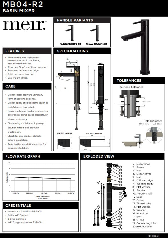 Meir Round Tall Pinless Basin Mixer Tap - Various Colour Finishes
