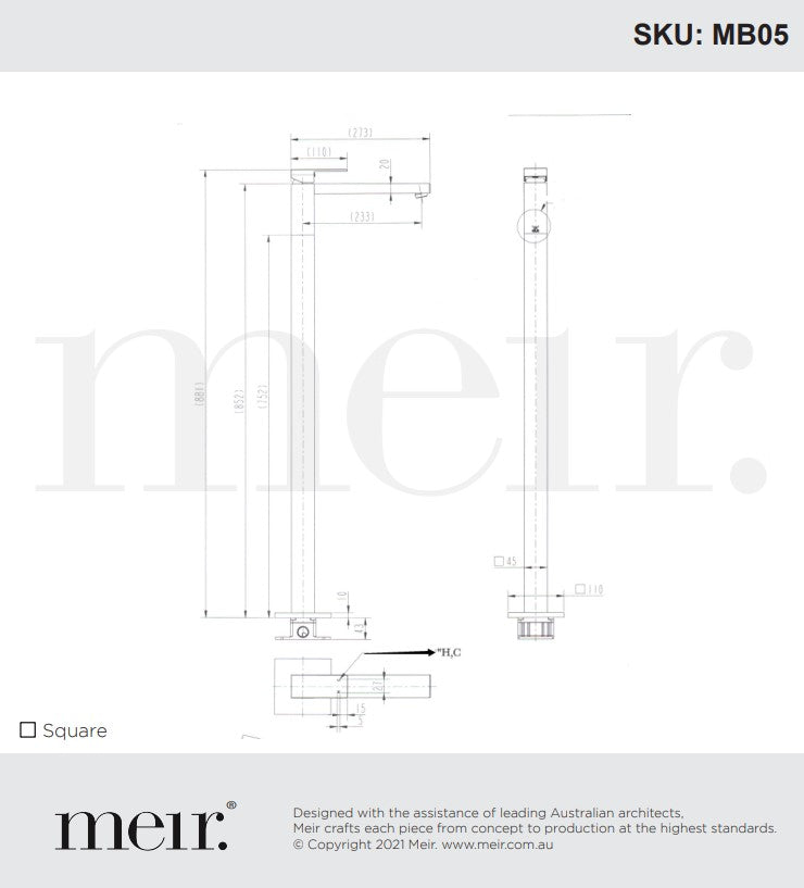 Meir Matte Black Square Freestanding Bath Mixer Tap