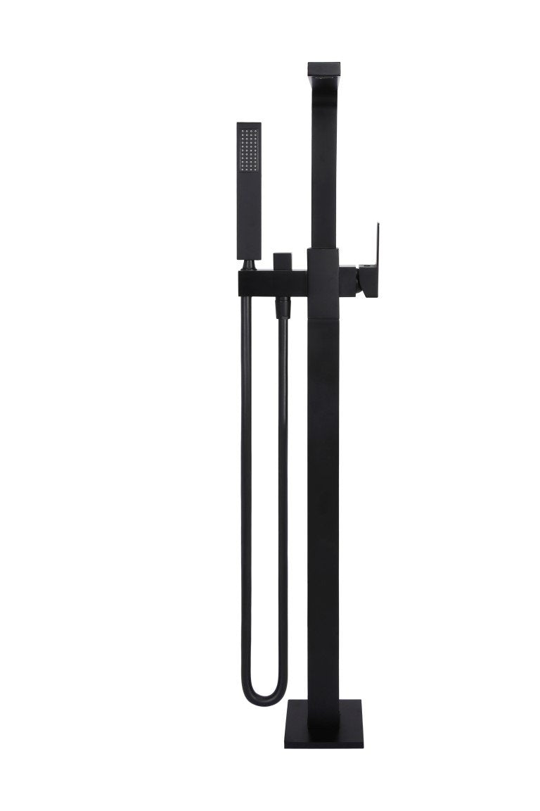 Meir Matte Black Square Freestanding Bath Spout and Hand Shower