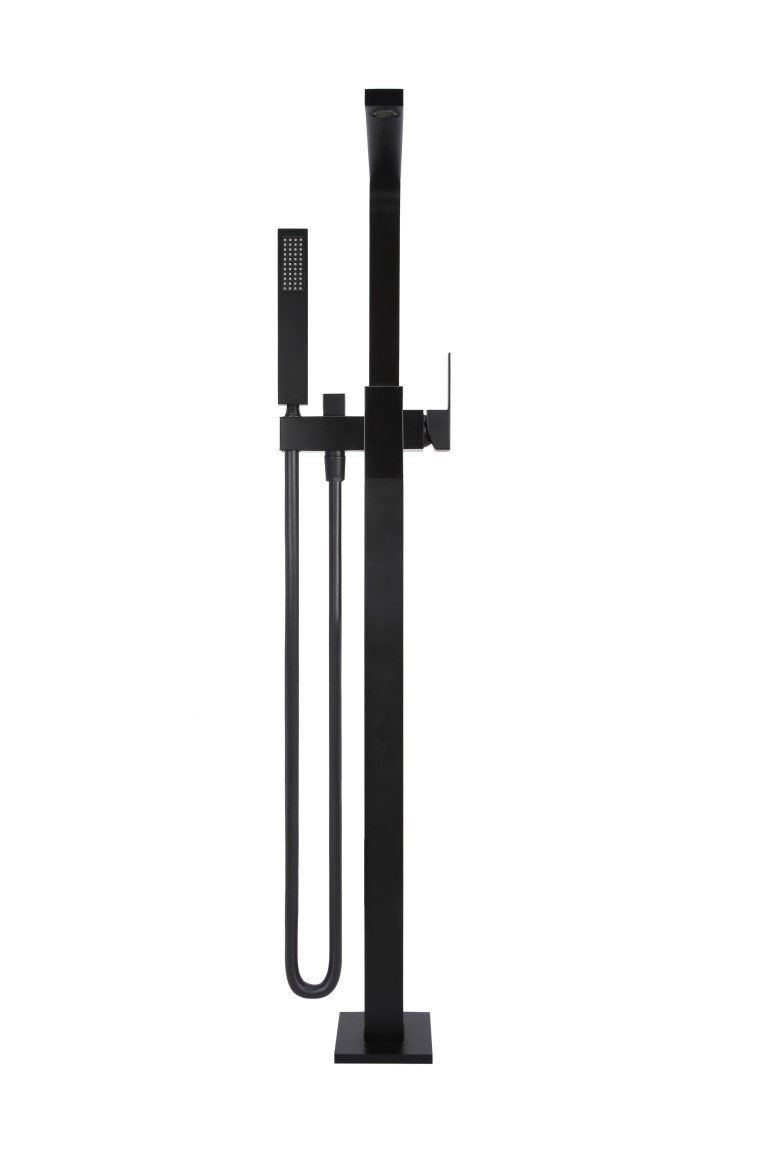 Meir Matte Black Square Freestanding Bath Spout and Hand Shower